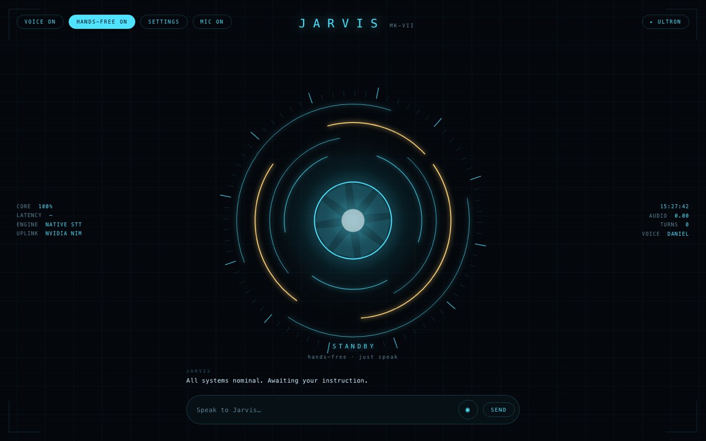 The Jarvis HUD running on a Mac, connected and waiting for a command